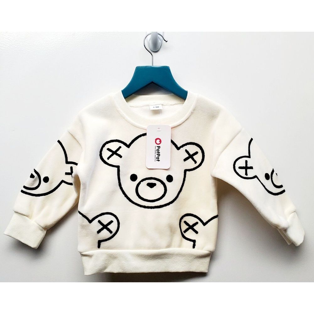 PAT PAT Children 6-9 Months Unisex Teddy Bear Face Sweatshirt Cream & Black NWT